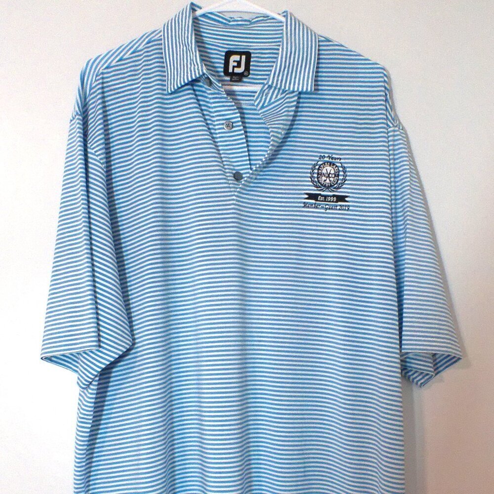 FootJoy FJ Golf Polo Men’s XL Blue White Striped Naples Lakes CC Shirt